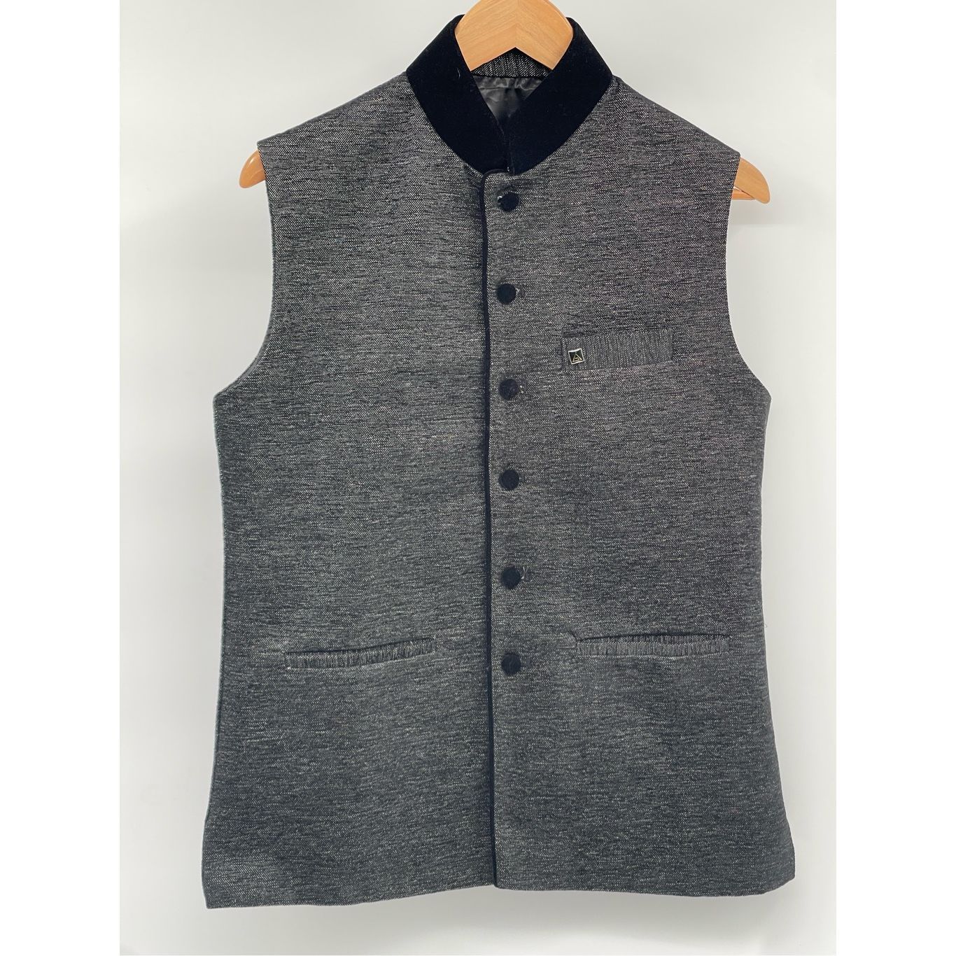 Denis Parker Waistcoat Vest Men 38 Black Gray Suit Vest Formal Silk Velvet